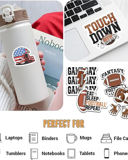 12PCS Football Stickers for Kids, Football Stickers for Water Bottles, Fantasy Football Player Stickers Waterproof, Football Team Stickers Vinyl