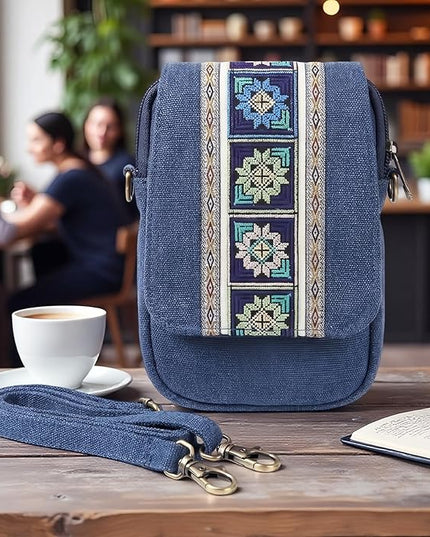 Goodhan Embroidery Canvas Crossbody Bag Cell phone Pouch Coin Purse for Women