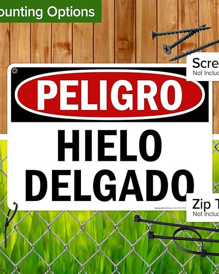 Danger Thin Ice Spanish Sign, 10x14 Inches, 55 mil thick HDPS (high density polystyrene), Made in USA by My Sign Center
