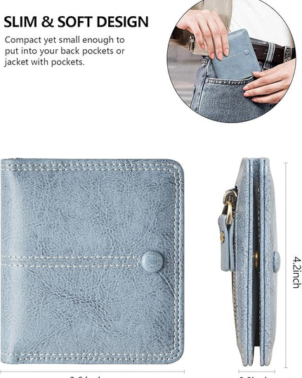 TFKGS Slim Wallet for Women RFID Wallet Women Small Wallets Woman Thin Credit Card Holder RFID Blocking Bifold Compact Pocket Ladies Leather Blue Mini Purse