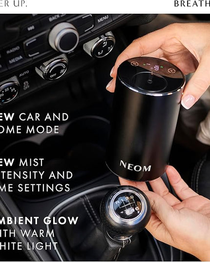 NEOM Wellbeing Pod Mini+ Essential Oil Diffuser, Black I Waterless and Wireless I Portable & Versatile - car, Office or Home I Up to 125 Hours of Natural Fragrance use per Charge