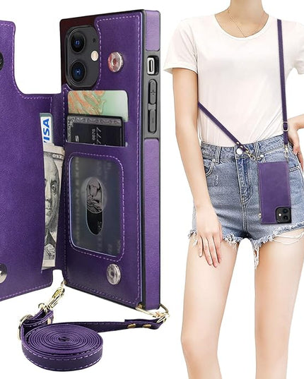 Bocasal Crossbody Wallet Case for iPhone 12/12 Pro with Card Holder,Zipper Card Slot Protector Shockproof Purse Cover with Removable Cross Body Strap 6.1 Inch(Purple)