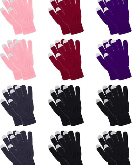 Pangda 12 Pairs Winter Touch Screen Gloves for Men Women Stretch Knitted Texting Gloves Warm Windproof Solid Color Mittens