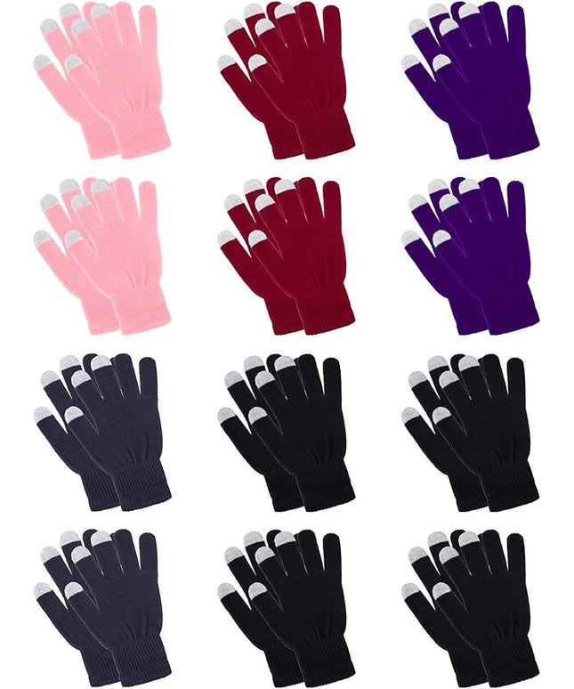 Pangda 12 Pairs Winter Touch Screen Gloves for Men Women Stretch Knitted Texting Gloves Warm Windproof Solid Color Mittens