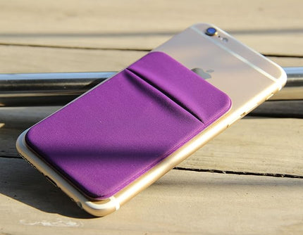 3Pack Cell Phone Card Holder Pocket for Back of Phone,Stretchy Stick on Wallet Credit Card ID Case Pouch Sleeve Self Adhesive Sticker with Flap for iPhone Samsung Galaxy-2Black+1Purple