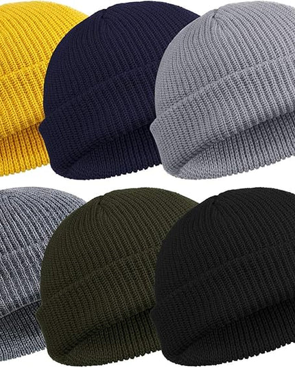 SATINIOR 6 Pieces Trawler Beanie Watch Hat Roll up Edge Skullcap Fisherman Beanie Unisex