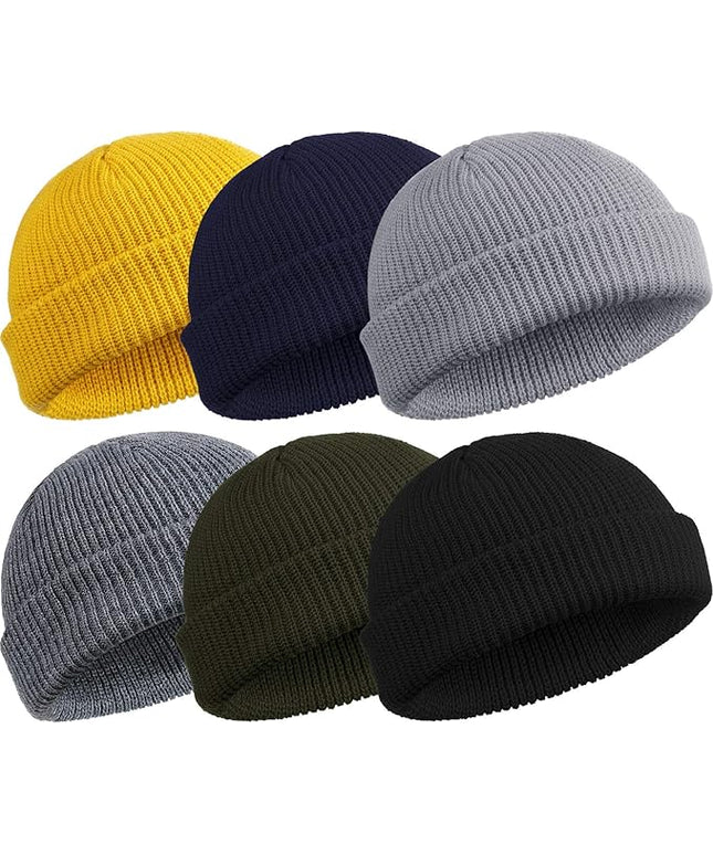 SATINIOR 6 Pieces Trawler Beanie Watch Hat Roll up Edge Skullcap Fisherman Beanie Unisex