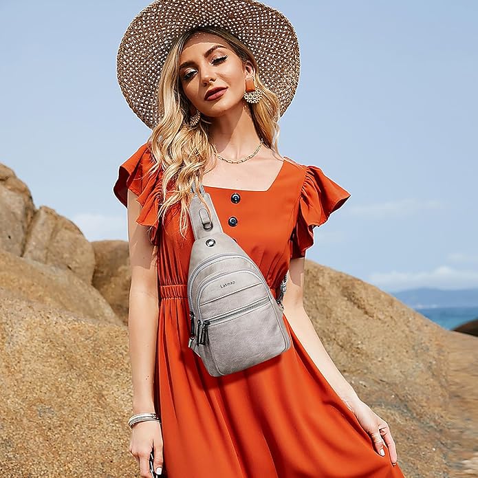 Sling Bag For Women Faux Leather Small Casual Daypack Backpack Fanny Pack Crossbody Chest Bags Purse