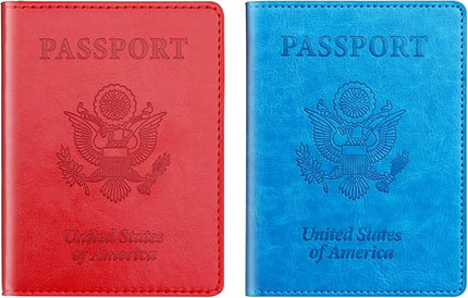 Sky Blue & Red Passport Holder Wallet Cover Case for Family Women Men, Cruise Essentials Travel Must Haves Passport Book Protector