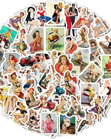BulbaCraft Pin Up Girl Stickers for Water Bottle and Laptop - Pin Up Girl Party Supplies & Decorations, Waterproof Vinyl Decals, Retro and Vintage Stickers, Gifts for Women & Men