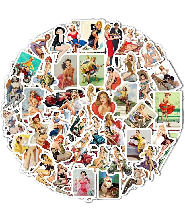 BulbaCraft Pin Up Girl Stickers for Water Bottle and Laptop - Pin Up Girl Party Supplies & Decorations, Waterproof Vinyl Decals, Retro and Vintage Stickers, Gifts for Women & Men