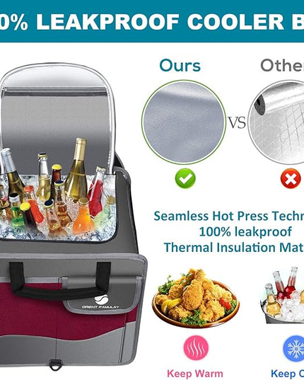 Trunk Organizer with Cooler, Collapsible Trunk Storage Container with Non Slip Bottom Strips, Large Multi-Compartment Waterproof Car Trunk Organizer Groceries for Vehicle Sedan, SUV, Van(Wine Red)