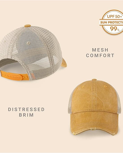 CHOK.LIDS Everyday Premium Washed Trucker Hat Unstructured Distressed Pigment Dyed Cap Adjustable Outdoor Headwear