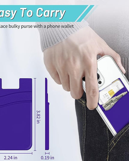 SHANSHUI Phone Card Holder, 3 Pack Cell Phone Sleeves Silicone Wallet for Credit ID Business Card Pocket Fitting for iPhone, Android and Most Smartphones - Black Purple Blue