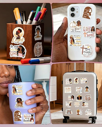 Bible Verse Stickers for Adults - 100 Pcs Black Women Prayer Board Stickers for Women Girls, Inspirational Waterproof Scrapbook Sticker, Vinyl Decals for Water Bottle Laptop Journal