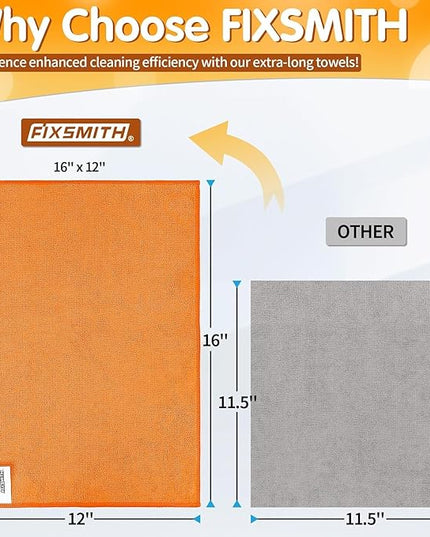 FIXSMITH Microfiber Cleaning Cloth -Pack of 50, Highly Absorbent Cleaning Rags(Grey&Orange), 16"X12" All Purpose Cleaning Towels for Housekeeping, Kitchen, Car, Reusable Microfiber Towels