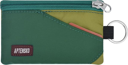RFID Travel Wallet with Adjustable Lanyard-Zipper Small Wallet with ID Card Holder, Keychain for women&men-Minimalist Slim Waterproof Nylon case for ID, Cash, Key (ForestGreen+OliveGreen)