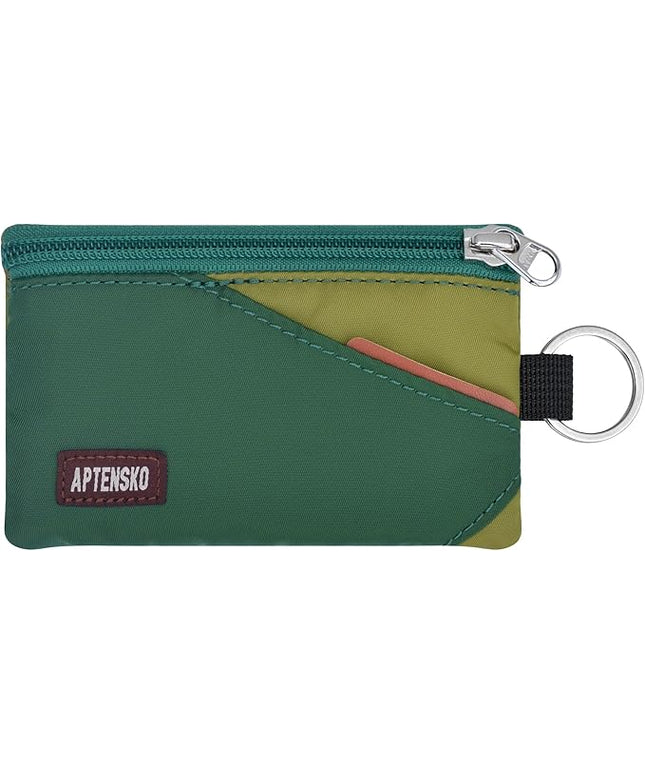 RFID Travel Wallet with Adjustable Lanyard-Zipper Small Wallet with ID Card Holder, Keychain for women&men-Minimalist Slim Waterproof Nylon case for ID, Cash, Key (ForestGreen+OliveGreen)
