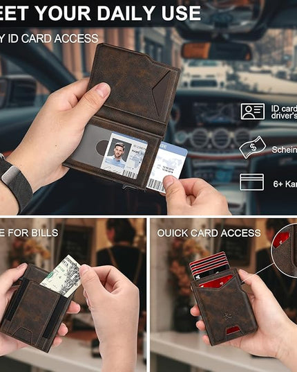 Wallet for Men Wallet with Slim Pop Up Card Holder 9-13 Cards, Bifold Minimalist Smart Wallet RFID Blocking Credit Card Holder with ID Window & Stretchable Cash Slot Compact Metal Aluminum Card Case