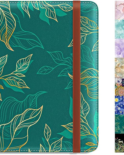 Rimilak Passport Holder, RFID Blocking Passport Cover Wallet Travel Essentials, Leather Travel Air Ticket Documents Organizer Protector for Women and Men, Gold Leaves