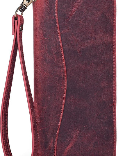 Oak Leathers Red Vintage Leather Wallet for Women - RFID Womens Wallet Clutch with 8 Credit Card Holder, Coin Pocket, Gift for Women’s