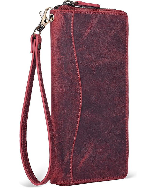 Oak Leathers Red Vintage Leather Wallet for Women - RFID Womens Wallet Clutch with 8 Credit Card Holder, Coin Pocket, Gift for Women’s