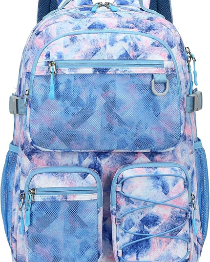 Lohol Multi-Pocket Backpack for Travel College, Heavy Duty Big Bookbag with 15.6 inch Laptop Compartment (Blue Pink Tie-Dye