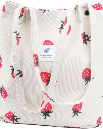 Corduroy Tote Bag Cute Tote Bags for Women Shoulder Bag with Inner Pocket for Work Beach Travel and Shopping Grocery