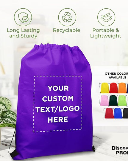 DISCOUNT PROMOS Custom Non-Woven Drawstring Backpacks Set of 10/50/100, Personalized Bulk Pack