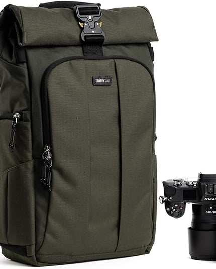 Think Tank FocusPoint 22L RollTop Camera Backpack - Greenway: Expandable Travel & Camera Backpack with Laptop Sleeve, Quick Side and Back Access, Rain Cover – Versatile Photography & Travel Bag