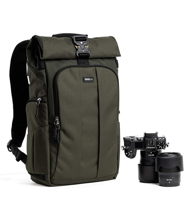 Think Tank FocusPoint 22L RollTop Camera Backpack - Greenway: Expandable Travel & Camera Backpack with Laptop Sleeve, Quick Side and Back Access, Rain Cover – Versatile Photography & Travel Bag