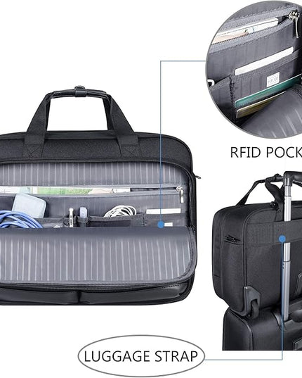KROSER Rolling Laptop Bag Premium Rolling Briefcase Fits Up to 17.3 Inch Laptop Overnight Computer Bag with RFID Pockets for Travel/Business/Men/Women-Black