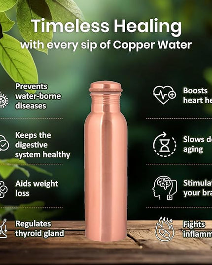 Pure Copper Water Bottle and 2 Tumbler Set - 34oz Smooth Vessel with 10oz Cups - Artisan Handcrafted Drinkware Kit - Sustainable Gift Box