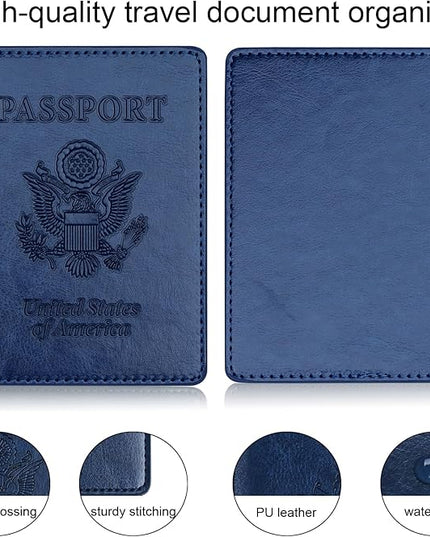 Herain Passport Holder 2Pcs, Passport Cover Wallet Case for Women Men Family, Passports Book Holders Travel Must Haves Cruise Ship Essentials (Dark Blue & Wine red)