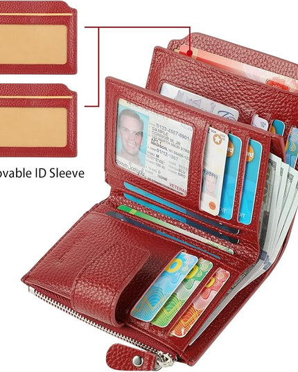 Lavemi Small Compact Women Wallet RFID Blocking Genuine Leather Bifold Purse with ID Windows