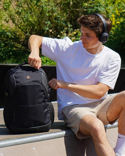 Swissdigital Design Travel Laptop Backpack, 35L Expandable Large College Laptops Backpack with USB Charging Port for Men and Women Fits 17 Inch Notebook, Black | SD1671-01