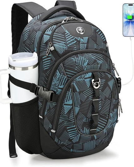 Swissdigital Laptop Backpack with USB Charging Port, Travel Backpack Fits 15.6 inches Computer, 31L Backpack for Men, Dark Green | SD803-96