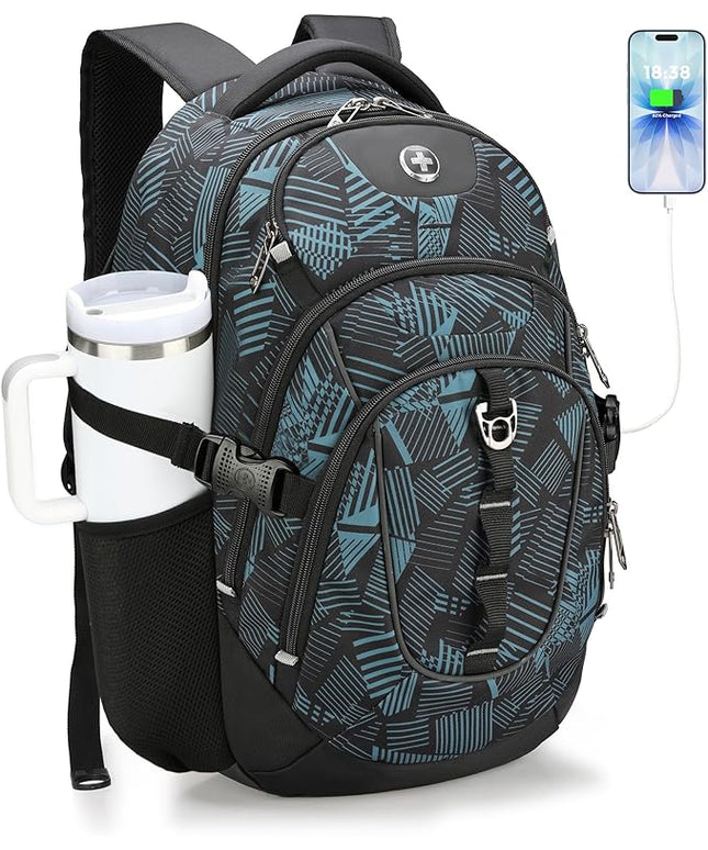 Swissdigital Laptop Backpack with USB Charging Port, Travel Backpack Fits 15.6 inches Computer, 31L Backpack for Men, Dark Green | SD803-96