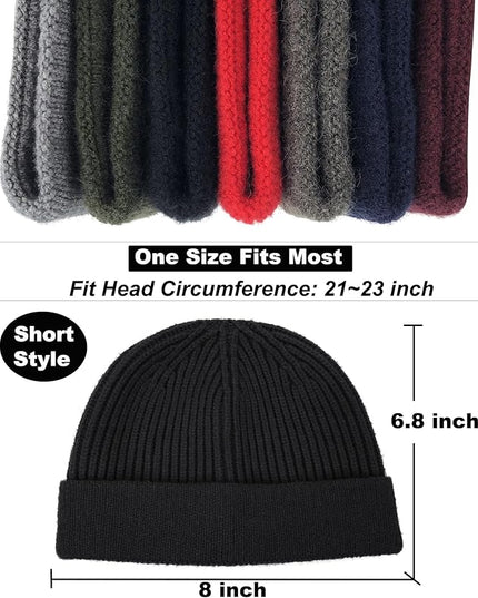 Short Fisherman Beanie for Men Women, Wool Knit Cuff Warm Winter Hats, Trawler Beanie Watch Caps Soft Skullcap