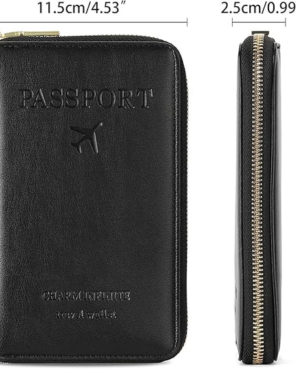 Leather RFID Blocking Passport Holder Travel Wallet, Passport Cover/Travel Wallet for Women/Men with