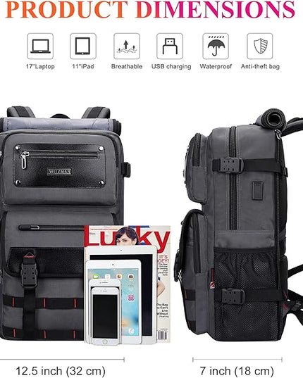 WITZMAN Carry On Travel Backpack for Men Duffle Bags Fit 17 Inch Laptop Airline Approved Laptop Backpack(B685 Silvery Grey)