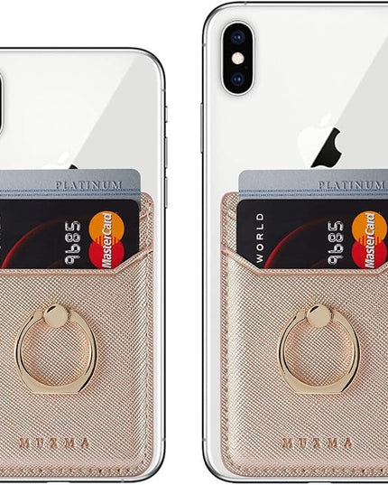 BIAJIYA Phone Card Holder RFID Leather Wallet Credit Adhesive Cell Case Stick-on Card Holder for Women and Men Back of Phone for Most of Smartphones (Rose/Gold)
