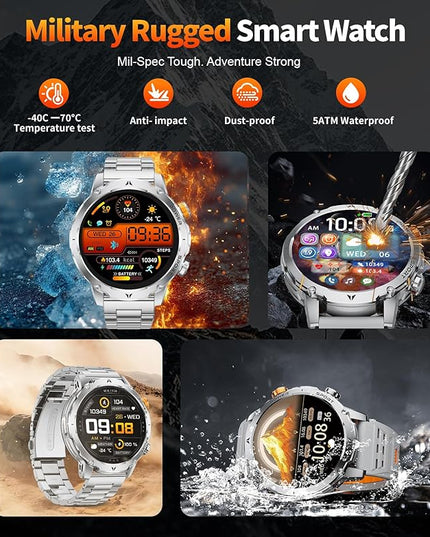 LIGE Smart Watch for Men with 1000mah,1.7" Smartwatch with 100+ Sports Modes,Flashlight,Health Tracker,IP68 Waterproof, Smart Watch for Android iOS Silver