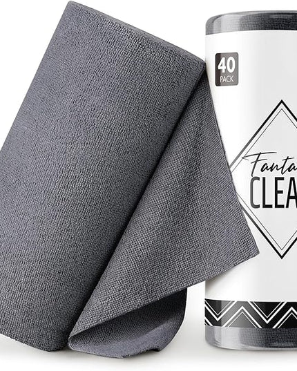 Fantasticlean Microfiber Cleaning Cloth Roll -40 Pack, Tear Away Microfiber Towels, 12" x 12", Reusable, Washable, Scratch Free, Ultra Absorbent for All-Around Cleaning Supplies (DimGrey)