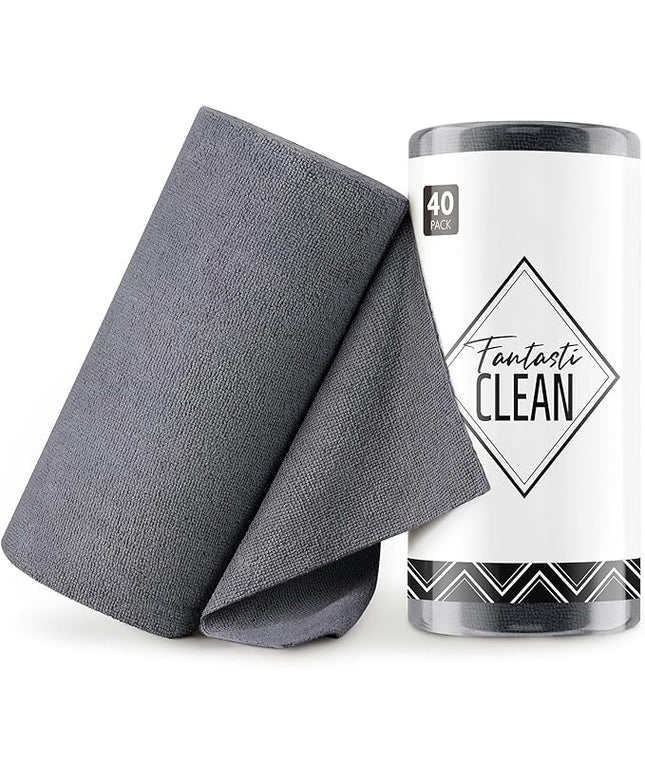 Fantasticlean Microfiber Cleaning Cloth Roll -40 Pack, Tear Away Microfiber Towels, 12" x 12", Reusable, Washable, Scratch Free, Ultra Absorbent for All-Around Cleaning Supplies (DimGrey)