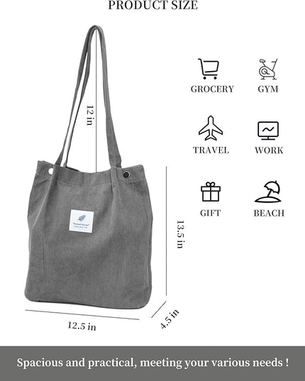 Corduroy Tote Bag Cute Tote Bags for Women Shoulder Bag with Inner Pocket for Work Beach Travel and Shopping Grocery