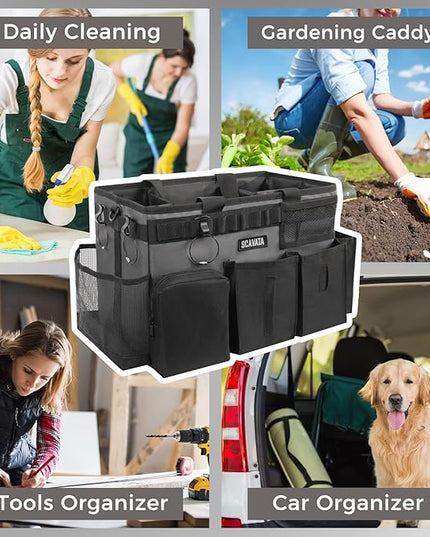 Wearable Cleaning Caddy Bag, Cleaning Caddy Supplies Organizer with Handle & Shoulder Straps for Housekeepers, Under Sink & Car Cleaning Tool Organizers with 4 Foldable Divider (GraphiteGrey)