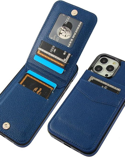 KIHUWEY Compatible with iPhone 13 Pro Max Case Wallet with Credit Card Holder, Premium Leather Magnetic Clasp Kickstand Heavy Duty Protective Cover for iPhone 13 Pro Max 6.7 Inch (Lichee Blue)