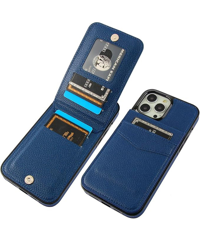 KIHUWEY Compatible with iPhone 13 Pro Max Case Wallet with Credit Card Holder, Premium Leather Magnetic Clasp Kickstand Heavy Duty Protective Cover for iPhone 13 Pro Max 6.7 Inch (Lichee Blue)