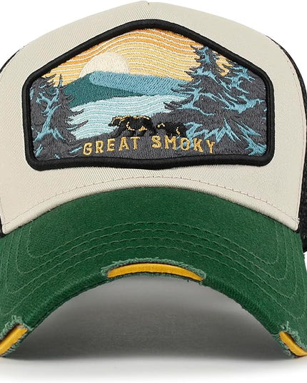 ililily Premium Howels Embroidery Vintage Baseball Cap Distressed Trucker Hat